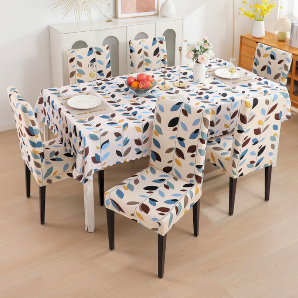 Premium Dining Table Chair Cover Combo White Leaf Trendize