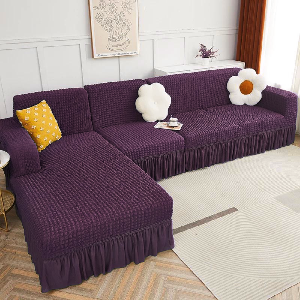 2025 L Shape Turkish Bubble Frill Sofa Covers Wine Trendize