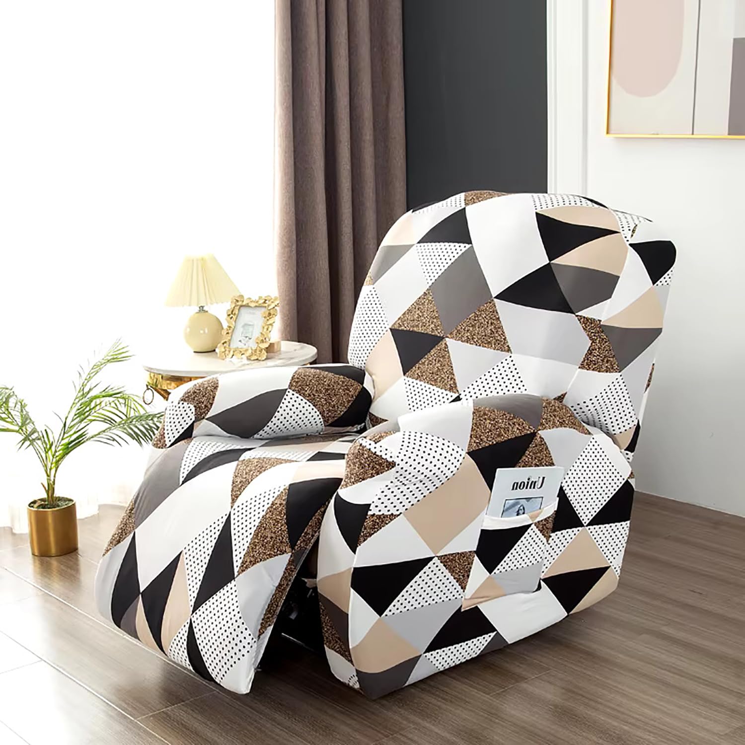 Premium Printed Recliner Sofa Cover Geometric Brown
