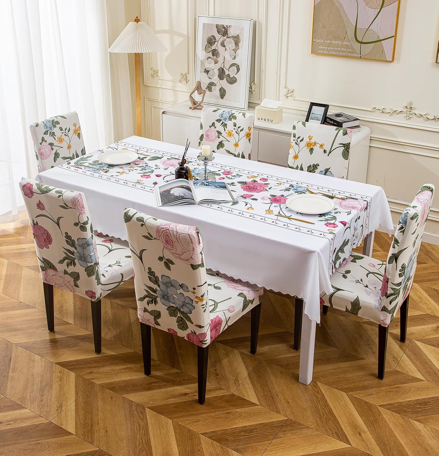 Premium Dining Table Chair Cover Combo Vanilla Orchid