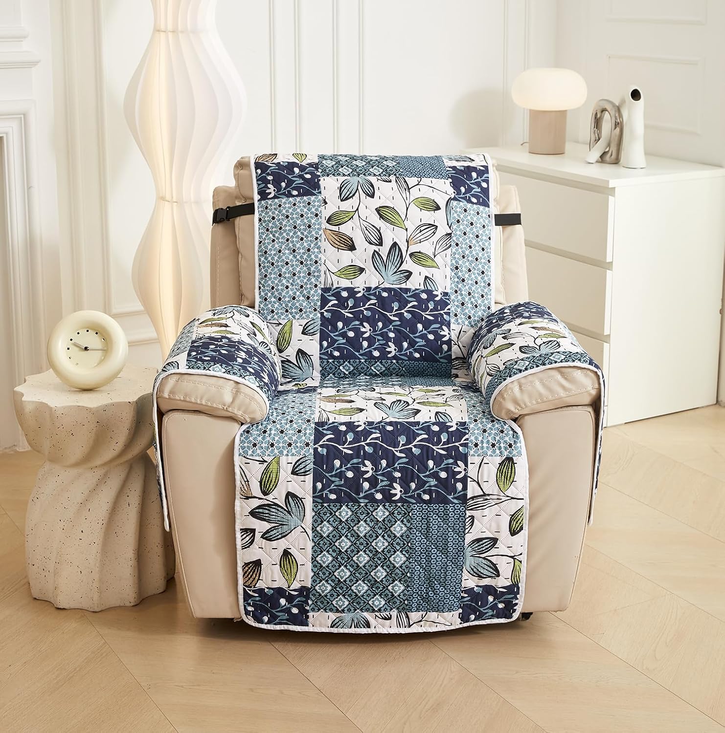 WATERPROOF QUILTED RECLINER COVER BLUE PAISLEY SEATER - Main Image