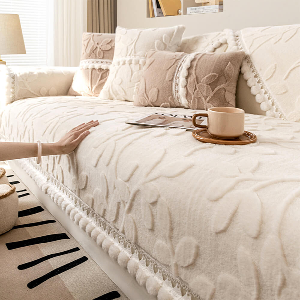 TASSEL NON SLIP LEAF SOFA MAT - SNOW WHITE - Trendize