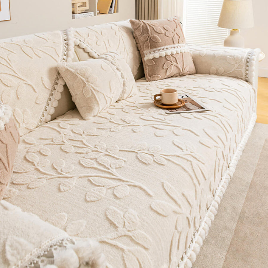 TASSEL NON SLIP LEAF SOFA MAT - SNOW WHITE