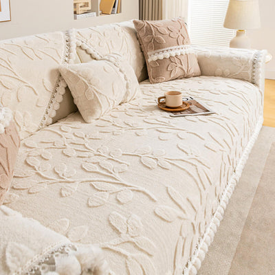 TASSEL NON SLIP LEAF SOFA MAT - BEIGE