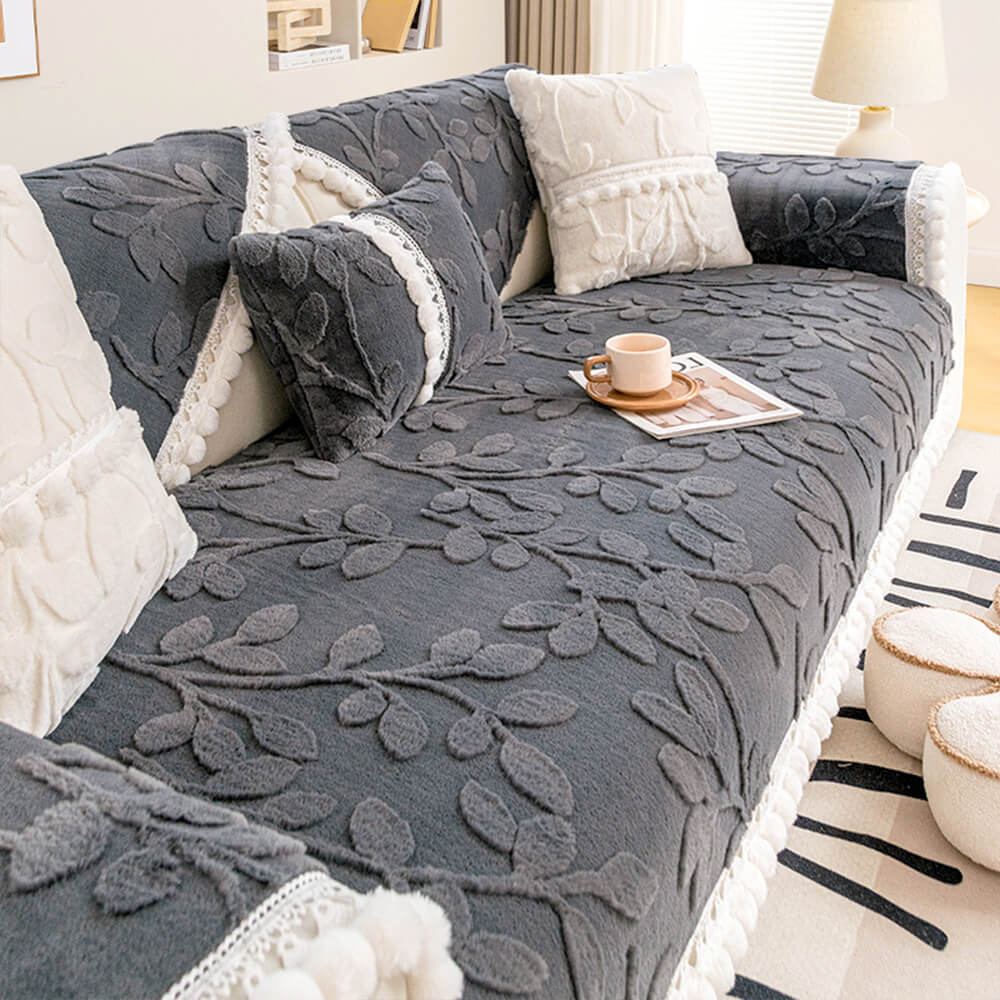 TASSEL NON SLIP LEAF SOFA MAT - DARK GREY