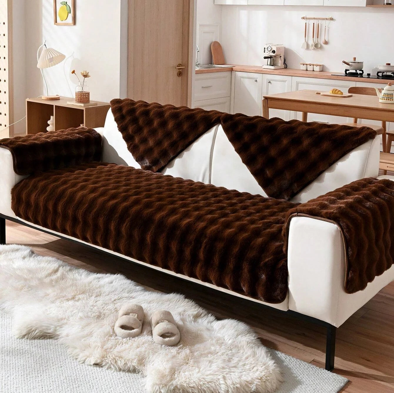 Plush Non Slip Sofa Mat - Dark Coffee