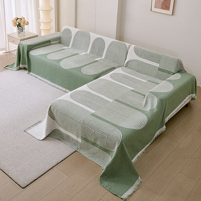 L Shape Premium Double Sided Chenille Sofa Covers - Green Juniper