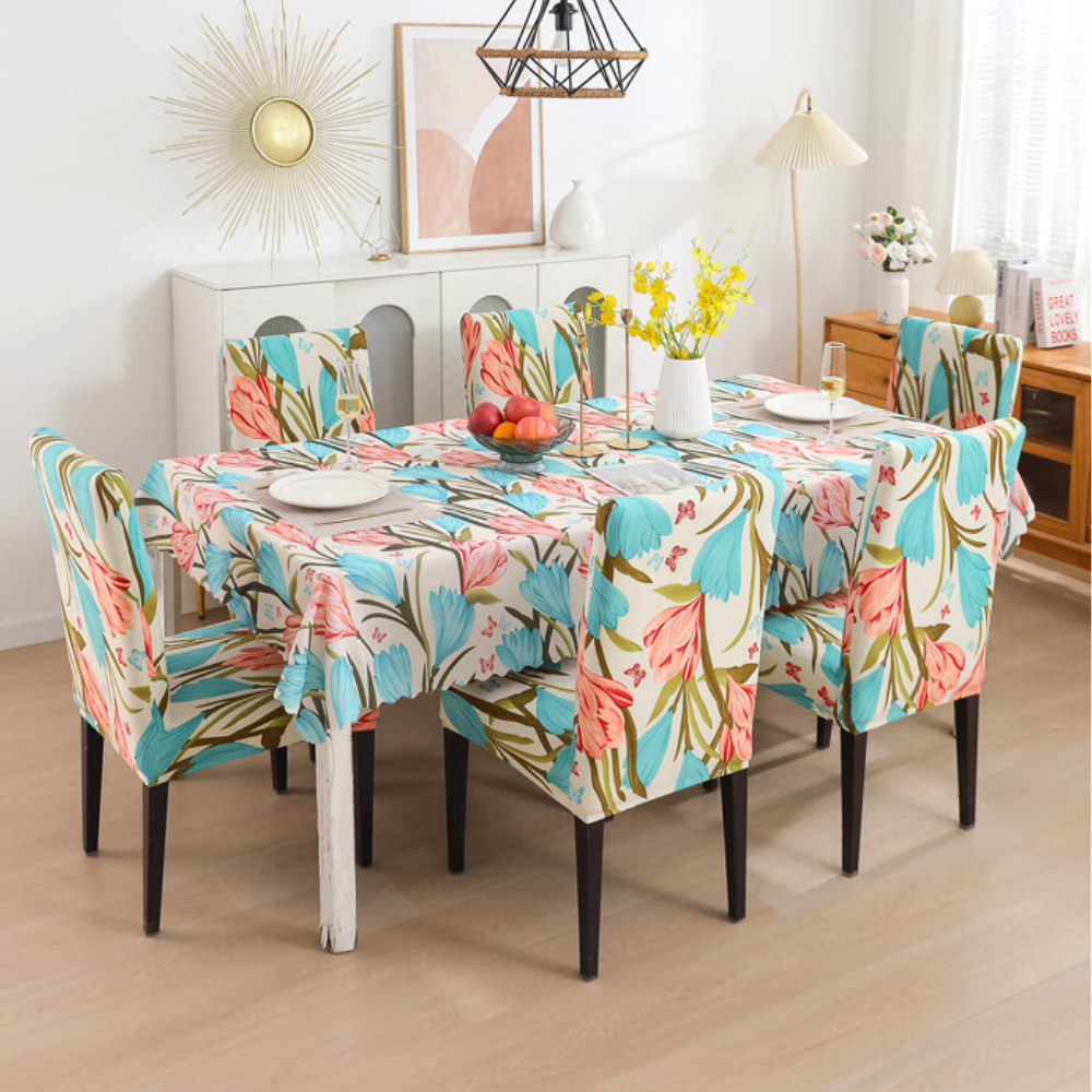 Premium Dining Table Chair Cover Combo Beige Tulip