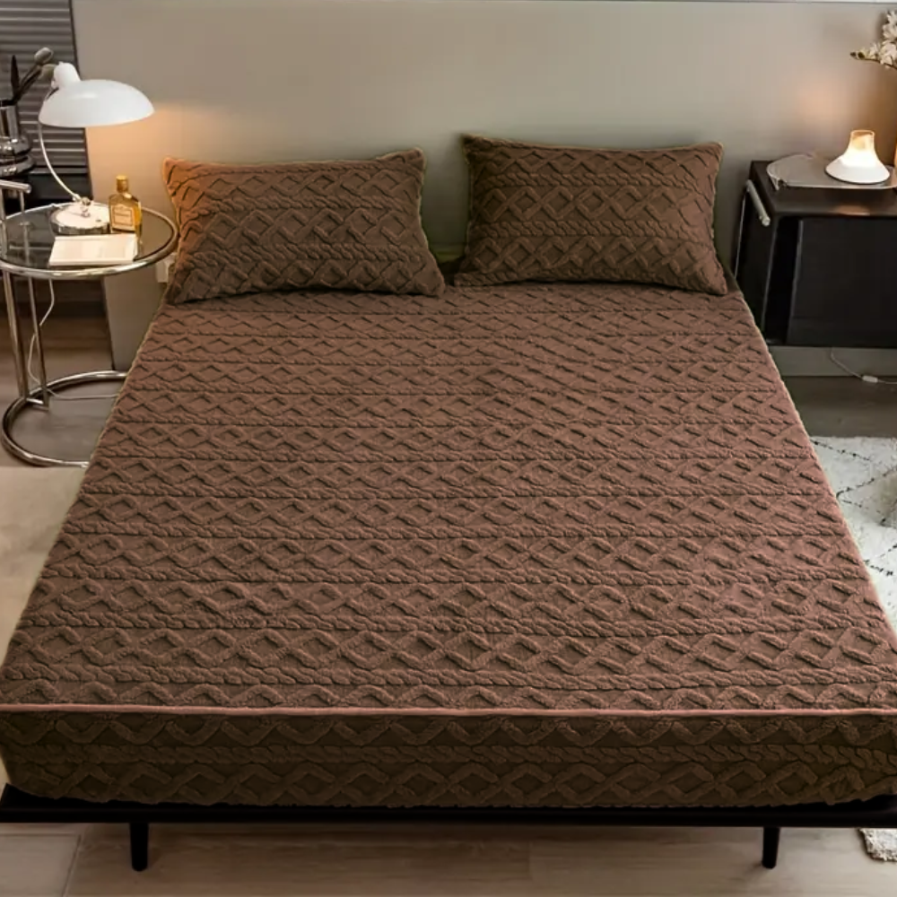 3D Engraved European Fitted Bedsheet - Espresso Coffee