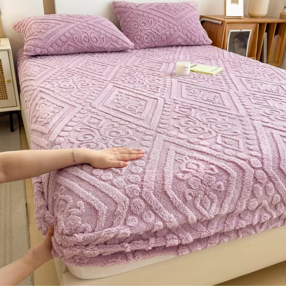 3D Engraved European Fitted Bedsheet - Soft Lavender