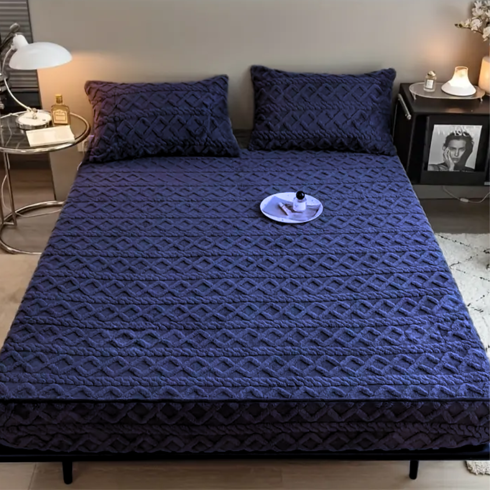 3D Engraved European Fitted Bedsheet - Deep Navy