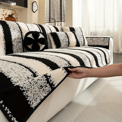 Vintage Modern Velveteen Sofa Mat - Black/White