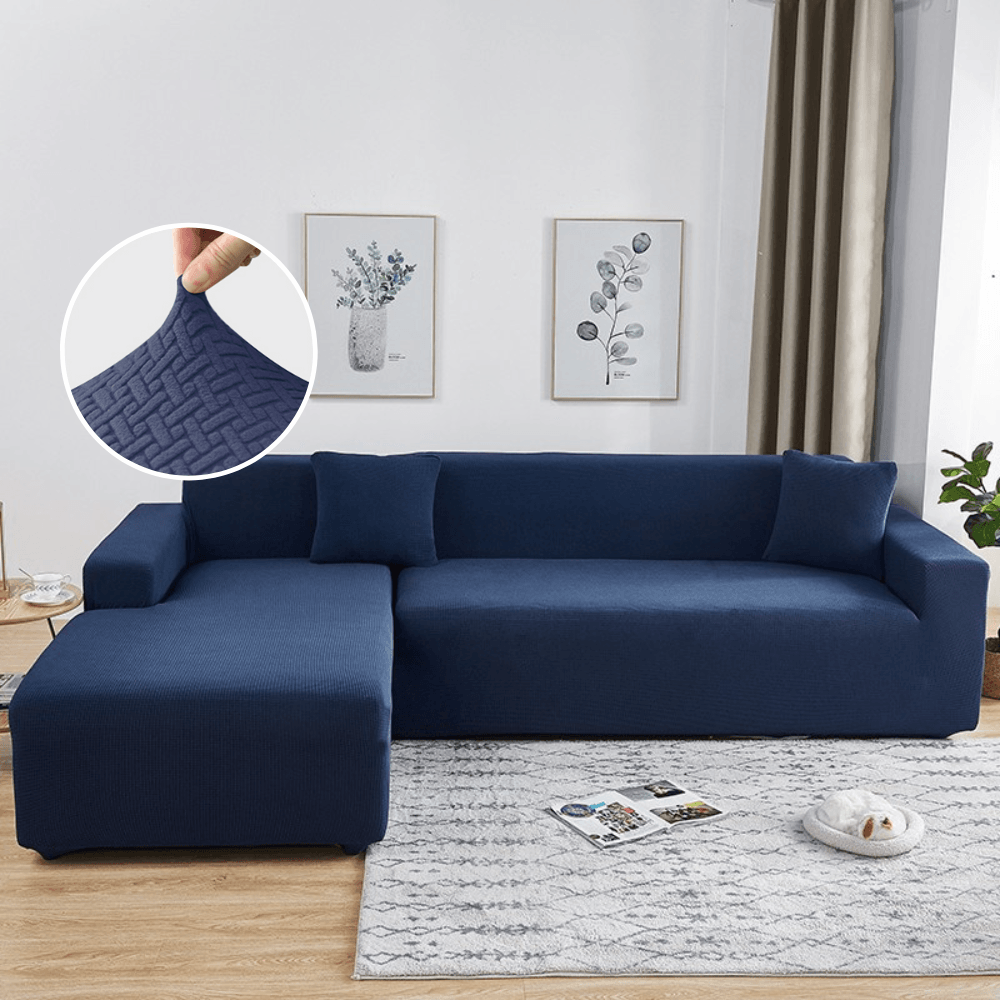 2025 L Shape Polar Fleece Sofa Cover : Navy Blue