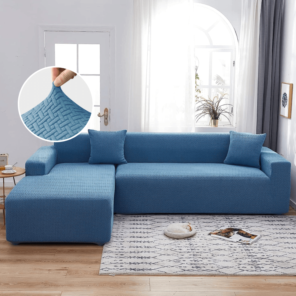 2025 L Shape Polar Fleece Sofa Cover : Sky Blue