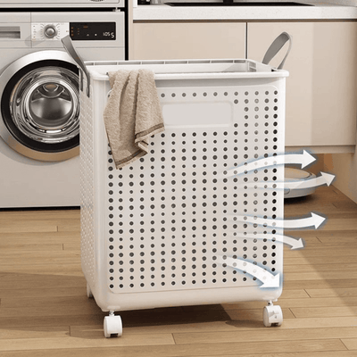 Collapsible Laundry Basket with Wheels and Handle