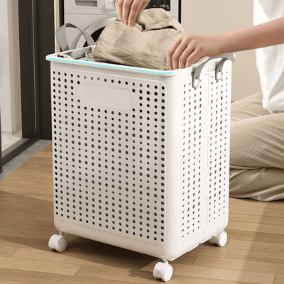 Collapsible Laundry Basket with Wheels and Handle