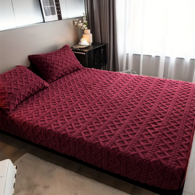 3D Engraved European Fitted Bedsheet - Royal Maroon