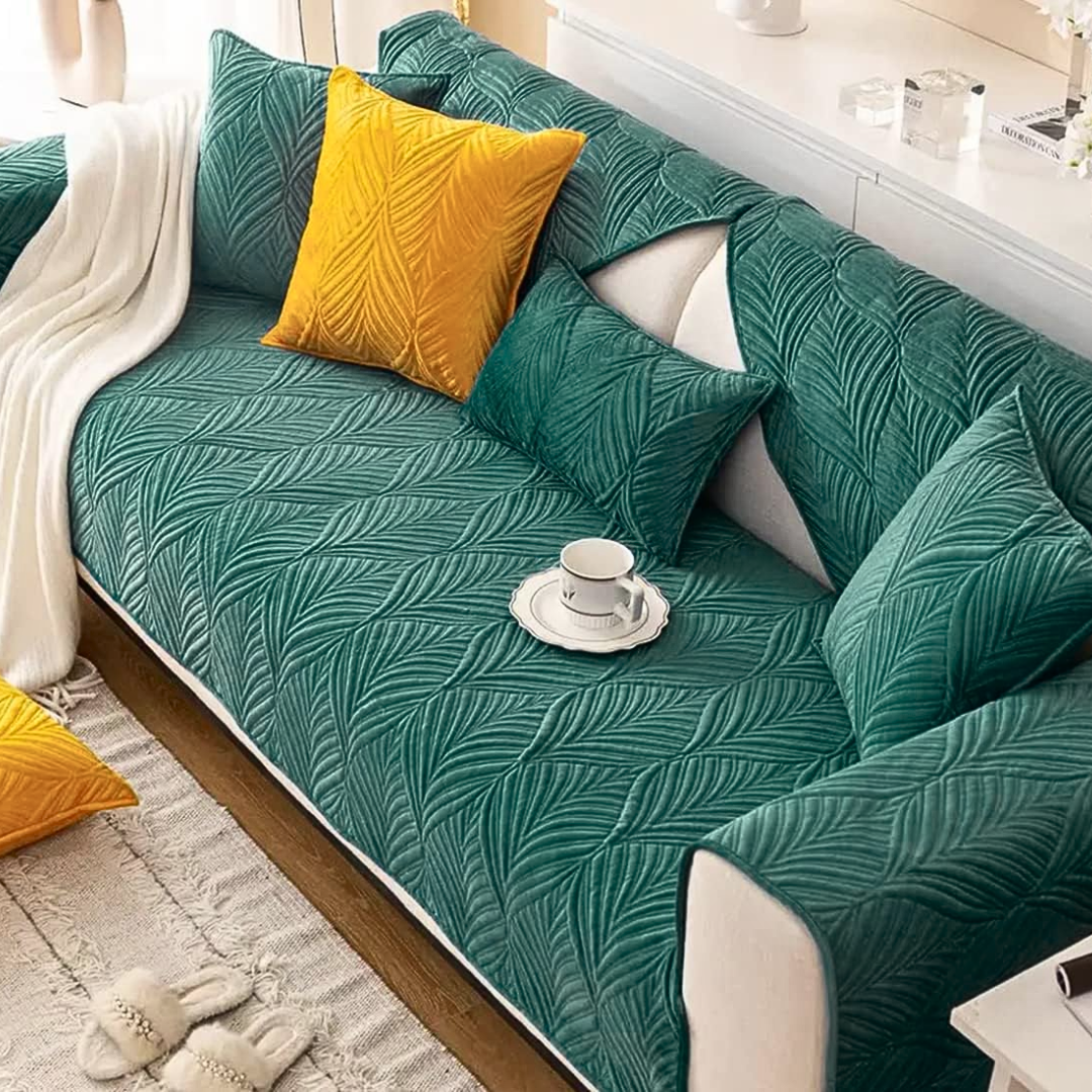 ANTI SKID PALM LEAVES QUILTED SOFA MAT  -  GREEN