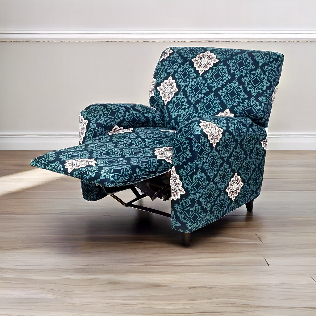 Premium Printed Recliner Sofa Cover : Green Brocade