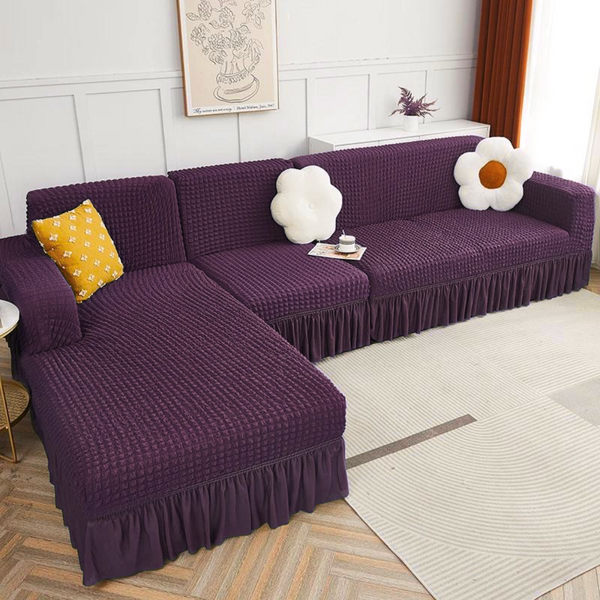 2025 L Shape Turkish Bubble Frill Sofa Covers Wine Trendize - Main Image