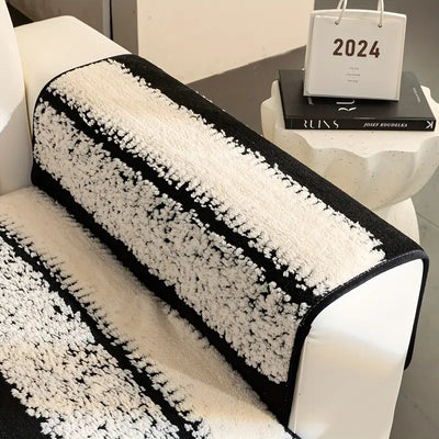 Vintage Modern Velveteen Sofa Mat - Black/White