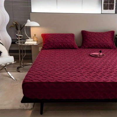 3D Engraved European Fitted Bedsheet - Royal Maroon