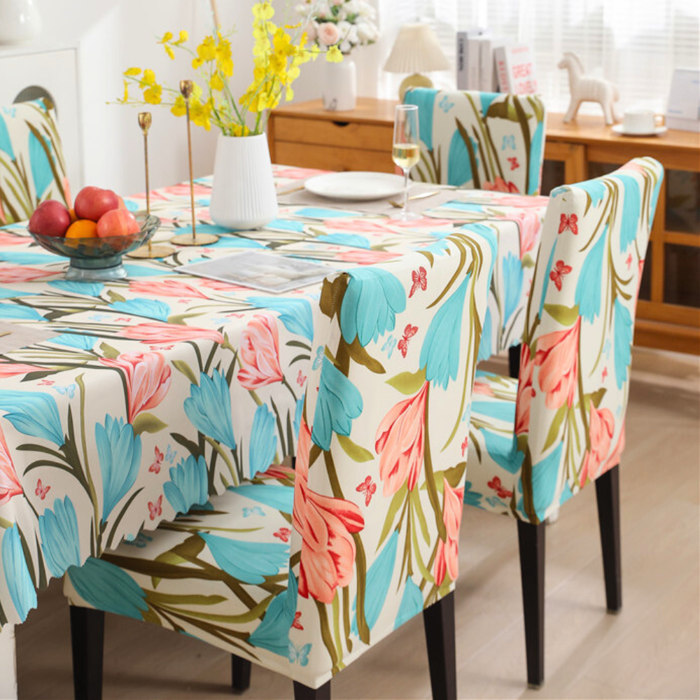 Premium Dining Table Chair Cover Combo Beige Tulip