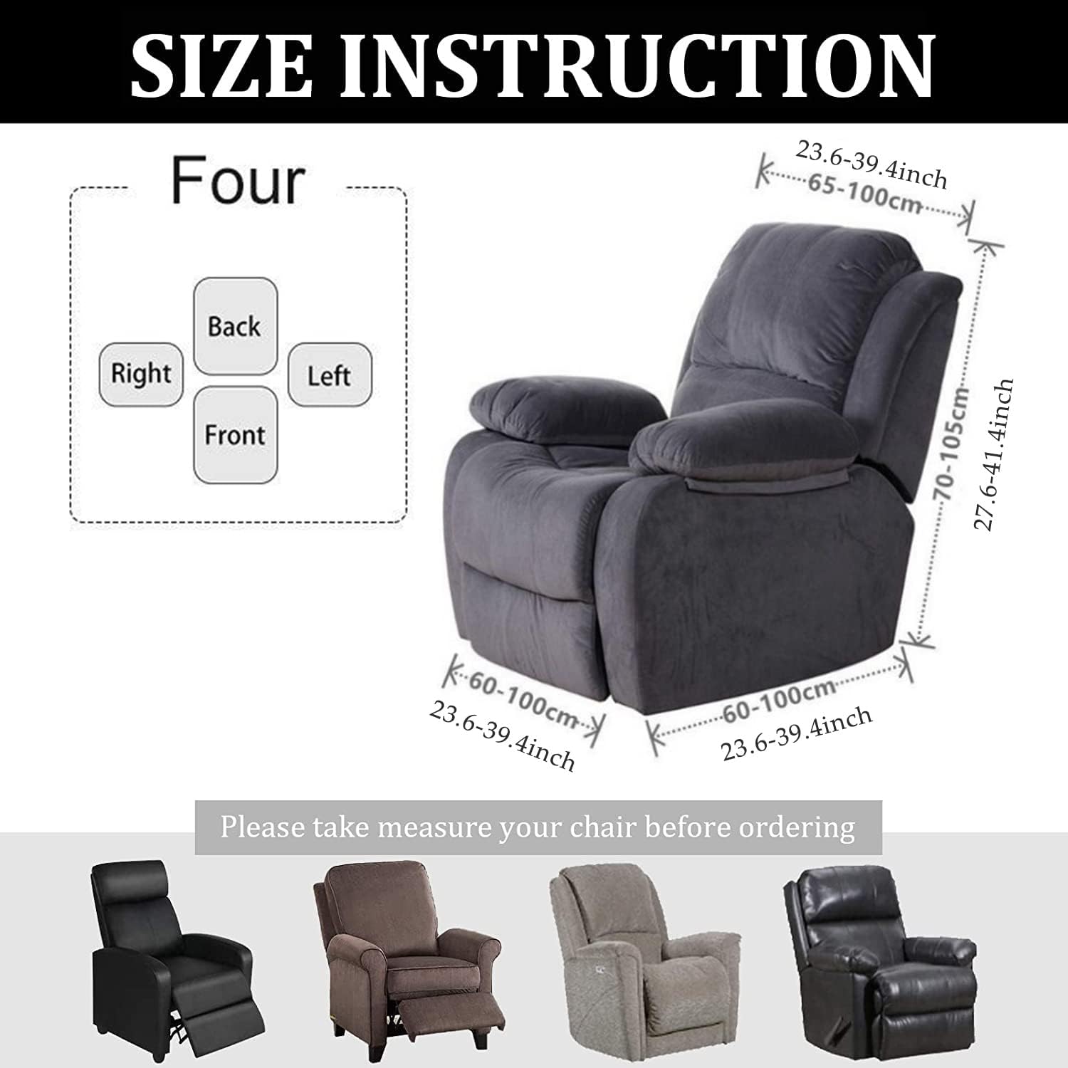 Premium Printed Recliner Sofa Cover Black Onyx