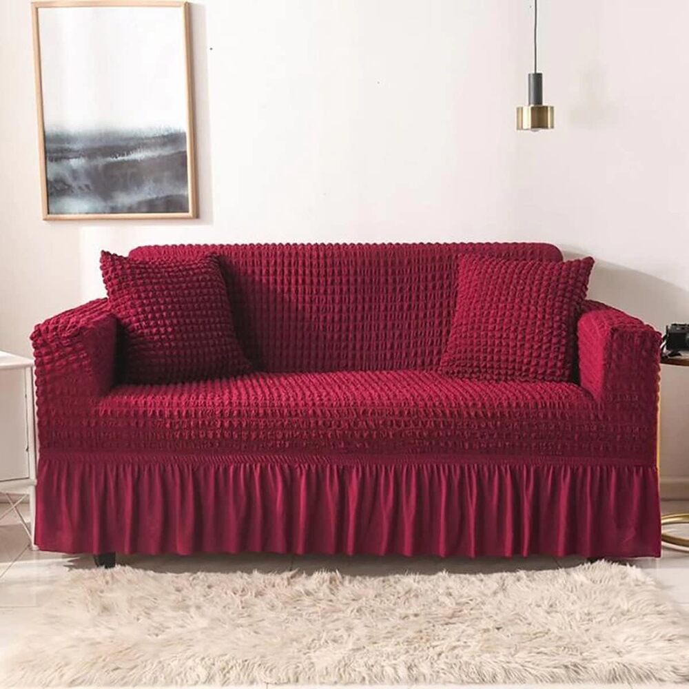 2025 Turkish Bubble Frill Sofa Covers : Maroon