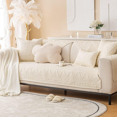 PREMIUM COTTON QUILTED SOFA MAT - OFF WHITE