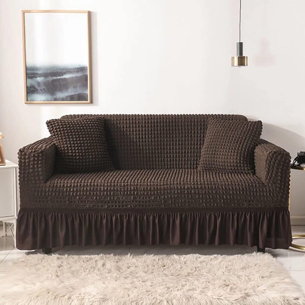 2025 Turkish Bubble Frill Sofa Covers : Coffee