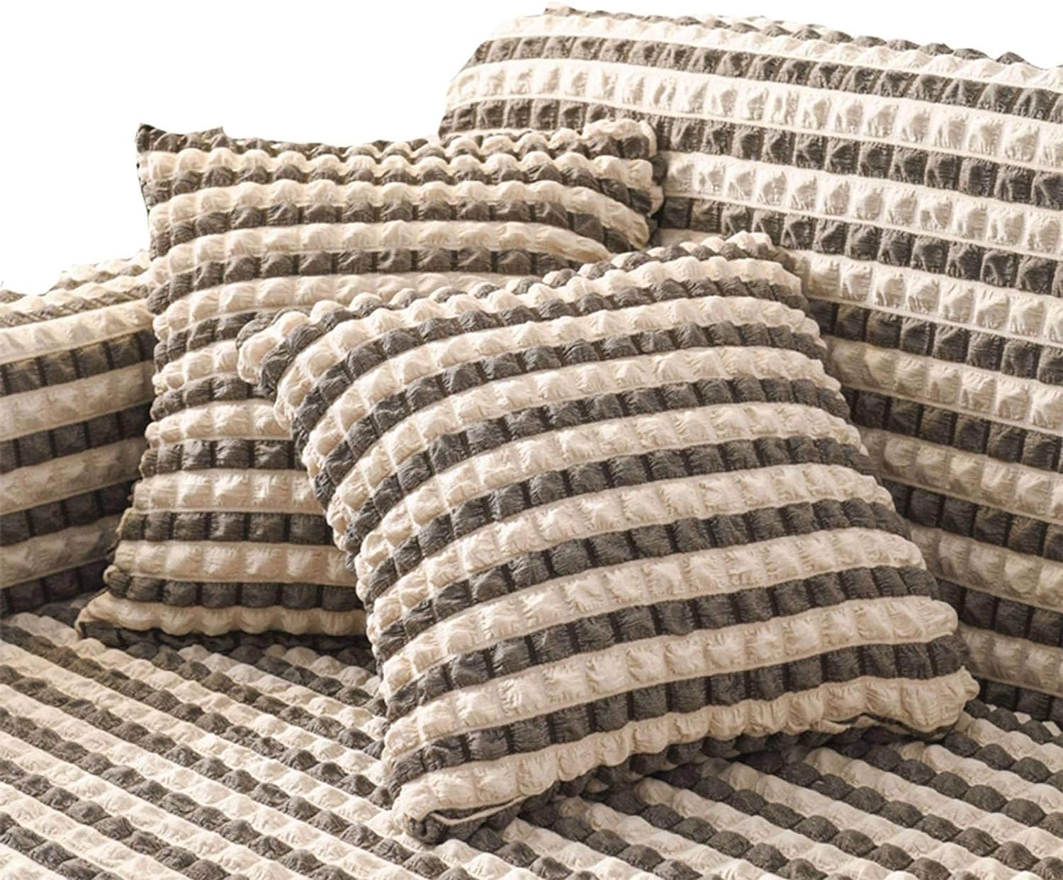 2025 L Shape Turkish Bubble Frill Sofa Covers Beige Brown Stripe