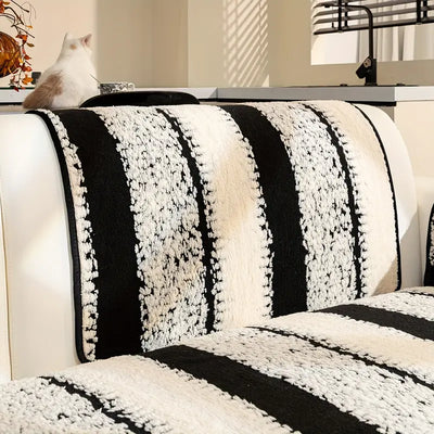 Vintage Modern Velveteen Sofa Mat - Black/White