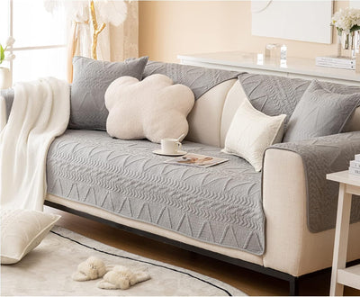PREMIUM COTTON QUILTED SOFA MAT - CLOUD GREY