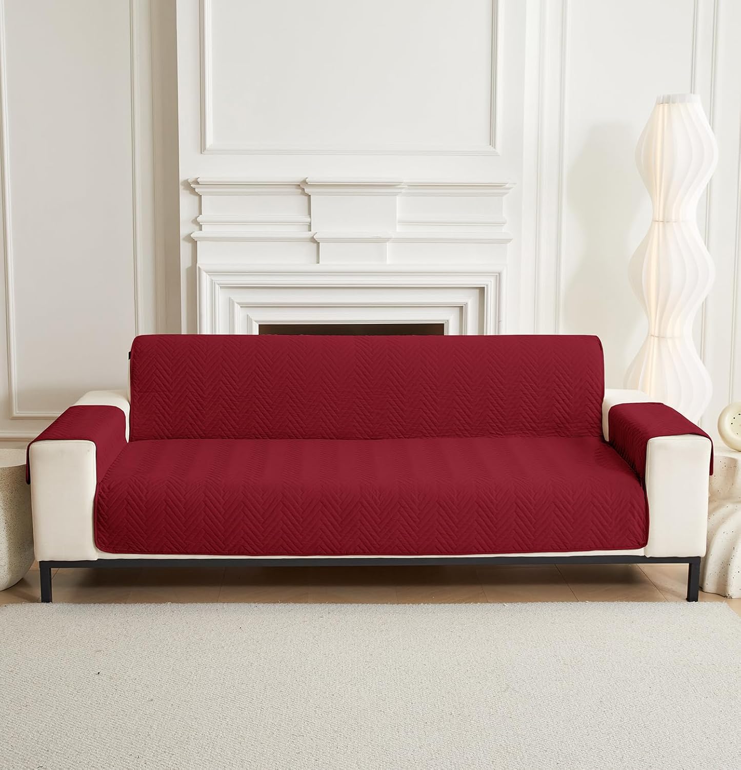 NON SLIP QUILTED SOFA PROTECTOR MAT - PLAIN MAROON