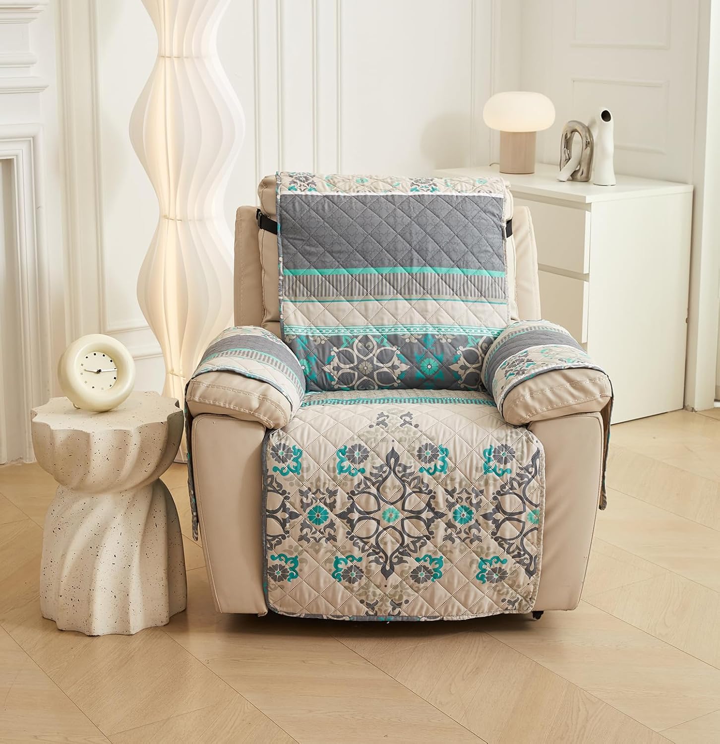 WATERPROOF QUILTED RECLINER COVER - BOHO GREEN 1 SEATER