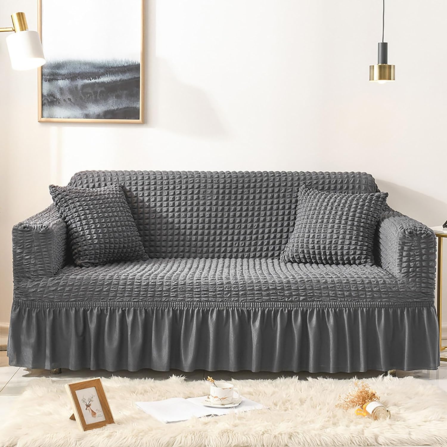 2025 Turkish Bubble Frill Sofa Covers : Dark Grey