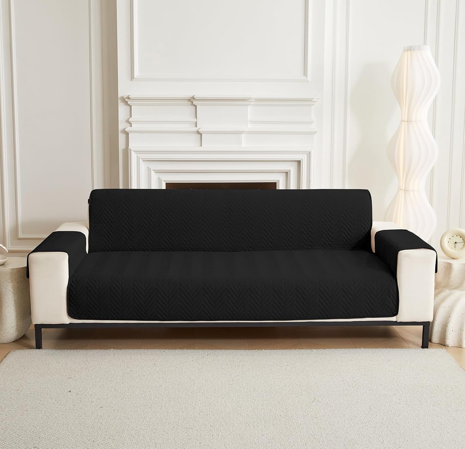 NON SLIP QUILTED SOFA PROTECTOR MAT - PLAIN BLACK