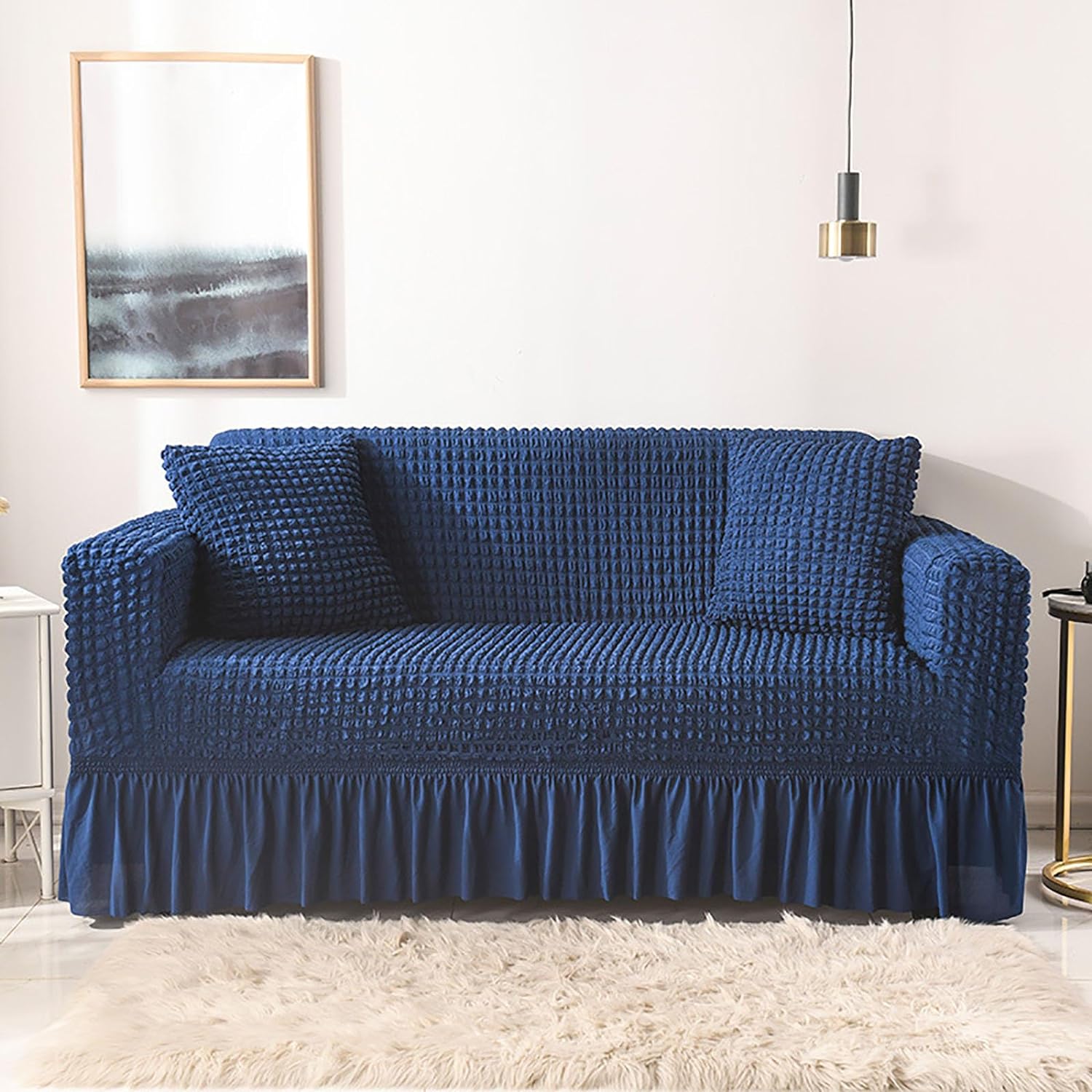 2025 Turkish Bubble Frill Sofa Covers : Navy Blue