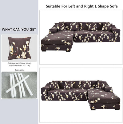 L Shape Sofa Cover - Floral Dark Coffee