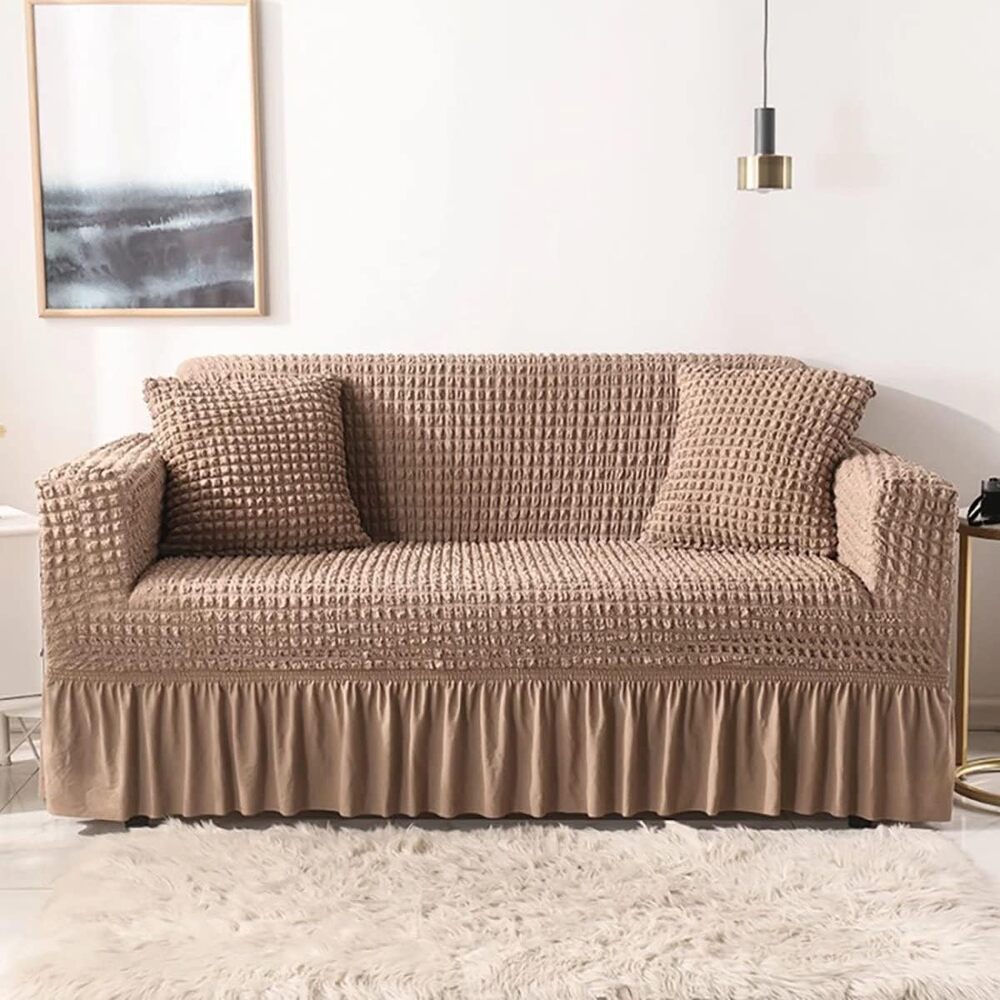 2025 Turkish Bubble Frill Sofa Covers : Light Brown