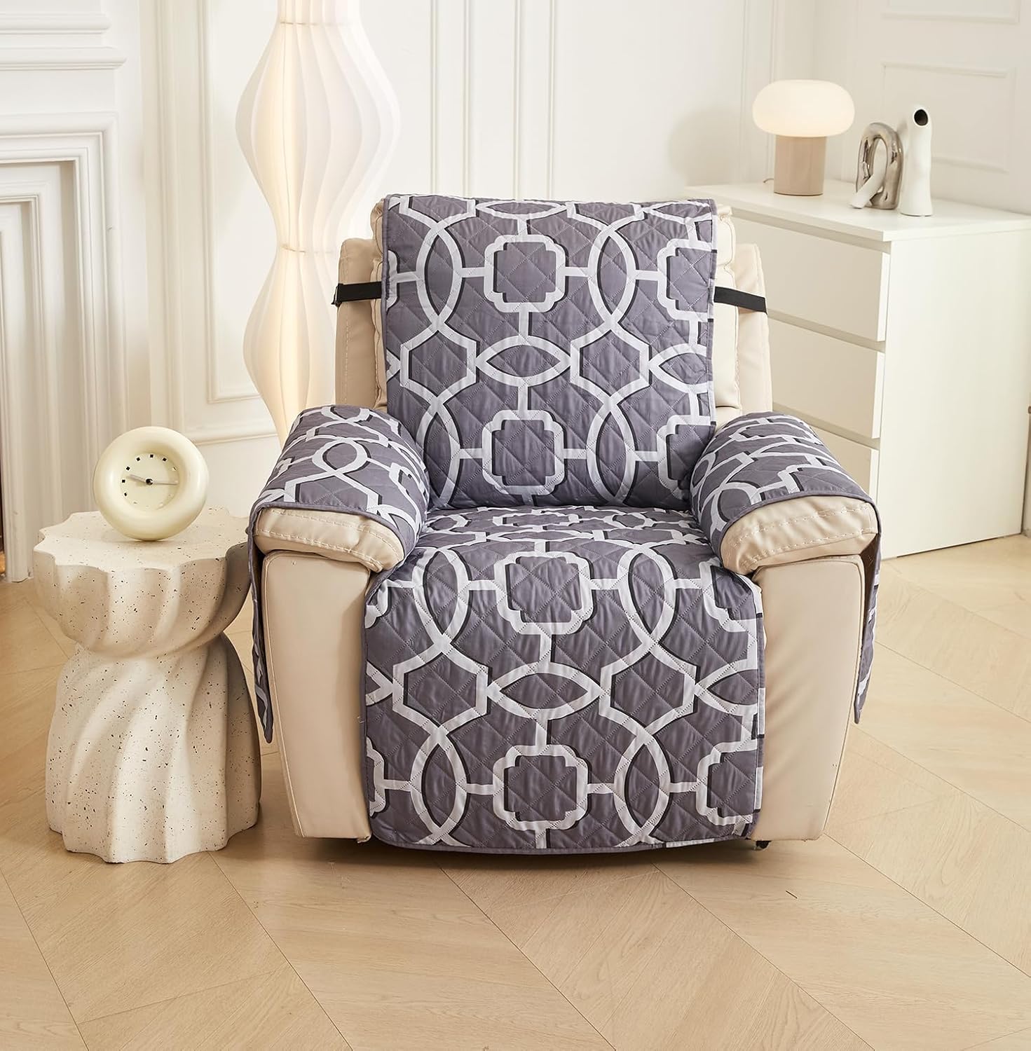 WATERPROOF QUILTED RECLINER COVER - OCTA GREY 1 SEATER