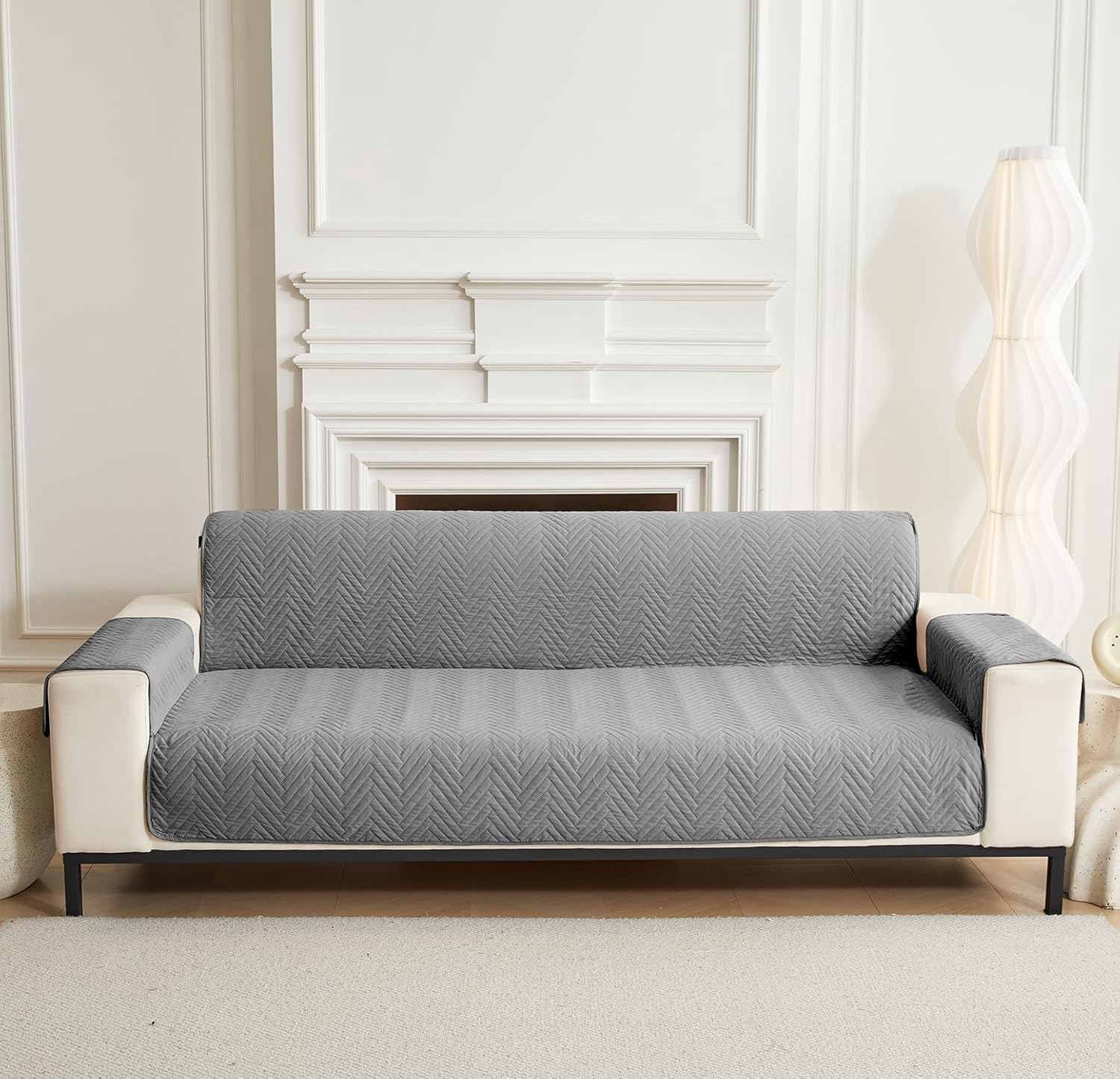 NON SLIP QUILTED SOFA PROTECTOR MAT - PLAIN CHARCOAL