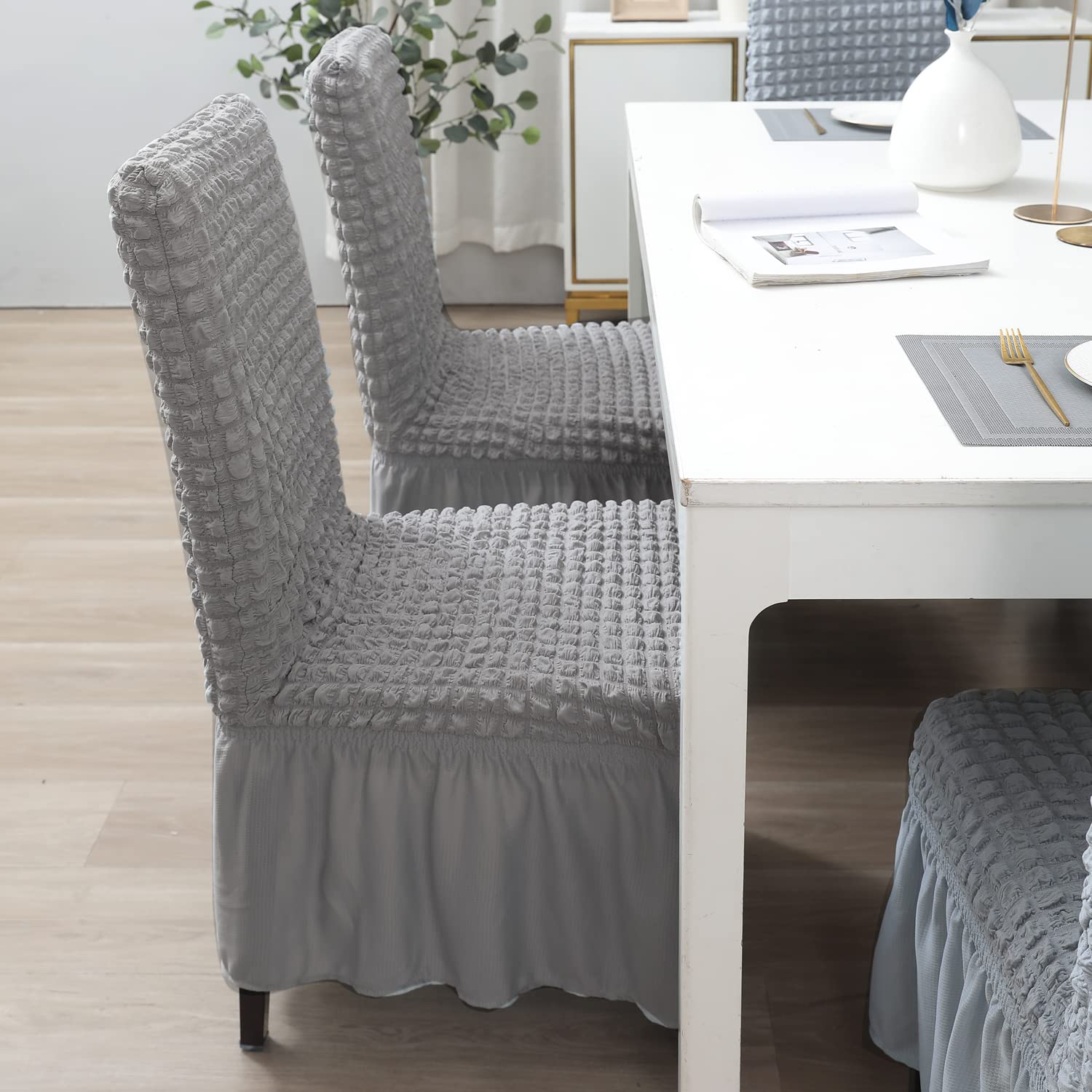 2025 Turkish Bubble Frill Chair Covers Light Grey Trendize