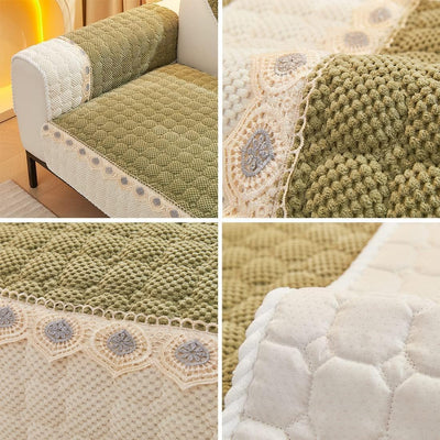 French Corduroy Lace Sofa Mat - Serene Green