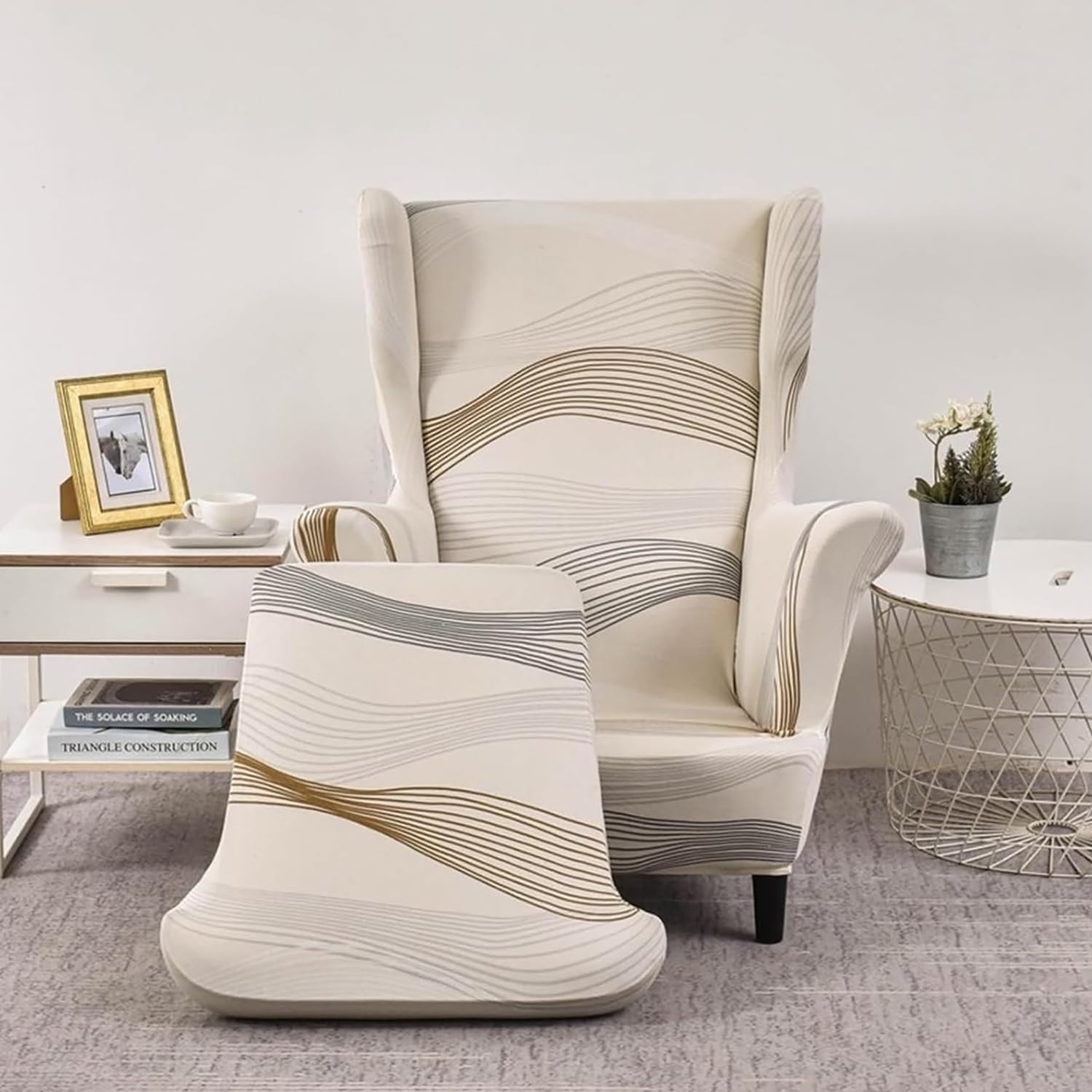 SnugFit Wingback Chair Slipcover Wave Beige