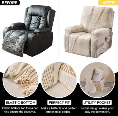 Premium Printed Recliner Sofa Cover : Wave Beige