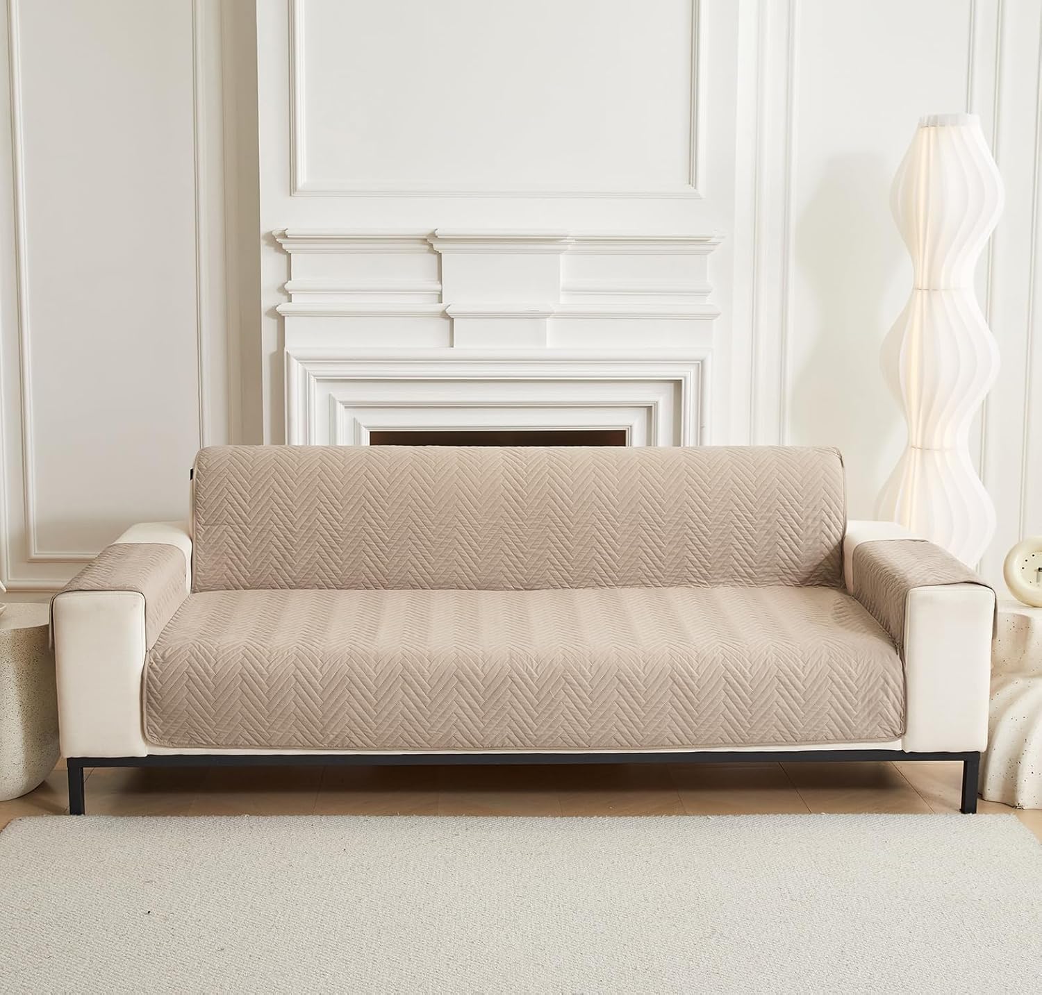 NON SLIP QUILTED SOFA PROTECTOR MAT - PLAIN BEIGE