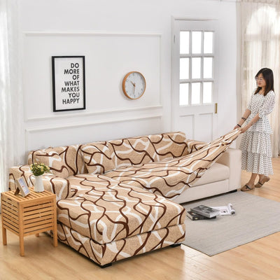 L Shape Sofa Cover - Wave Brown