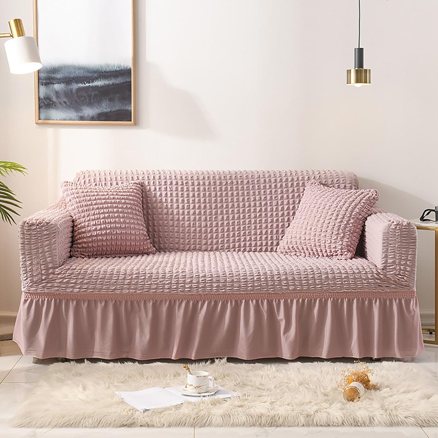 2025 Turkish Bubble Frill Sofa Covers : Blush Pink